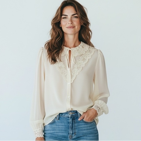 Vintage Tops - Vintage Lace Blouse by Gemilli